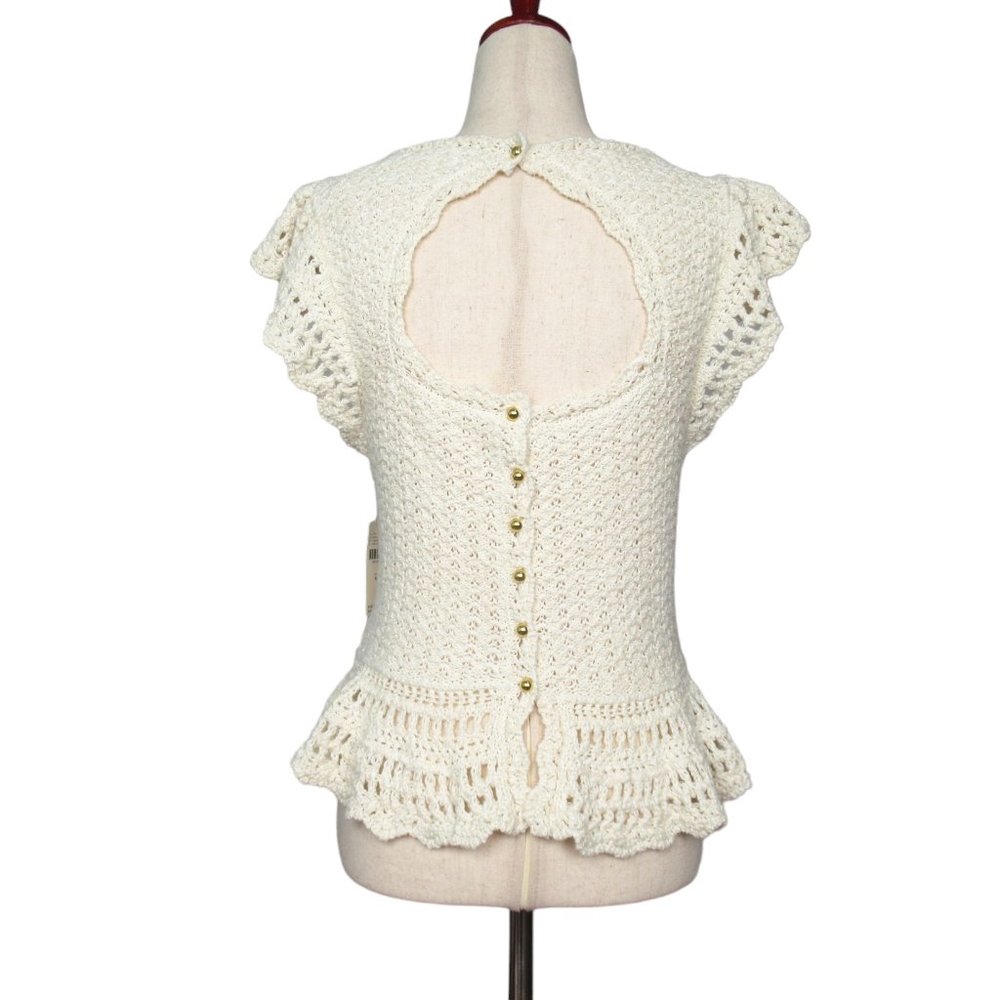 By Anthropologie Flutter-Sleeve Crochet Sweater Top - Medium - Picture 5 of 11